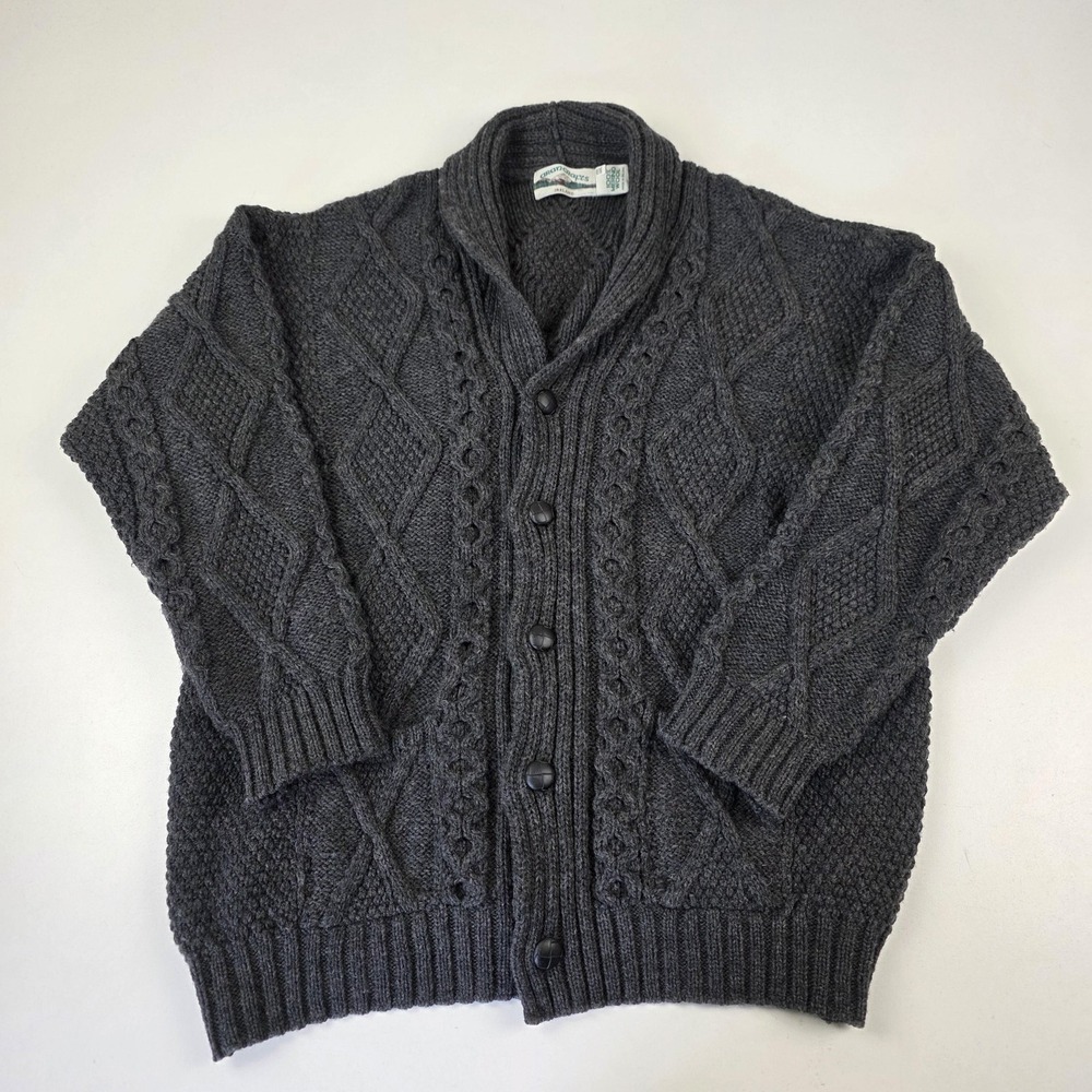 Aran Crafts Sweater Mens 3XL Gray 100% Merino Wool Cable Knit Cardigan Ireland